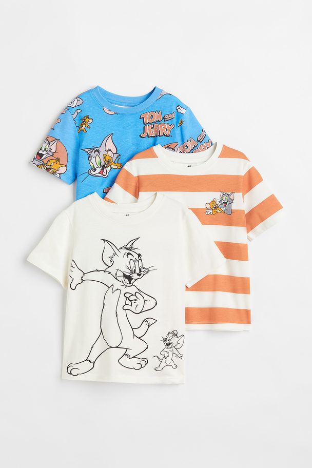 H&M 3-pack Printed T-shirts Blue/tom And Jerry