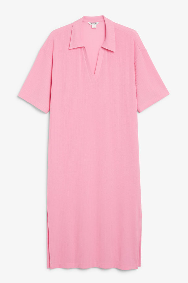 Monki Pink Pique Midi Shirt Dress Bubblegum Pink