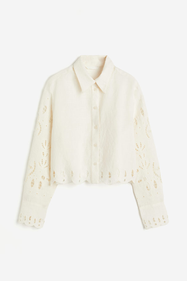 H&M Overhemdblouse Met Broderie Anglaise Roomwit