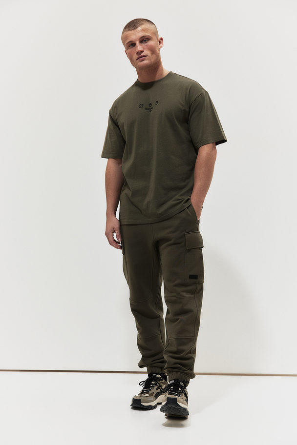 H&M Drymove™ Loose Fit Sports T-shirt With Cotton Feel Khaki Green/training