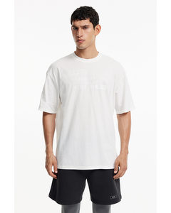 DryMove™ Baumwollartiges Sport-T-Shirt Loose Fit Weiß