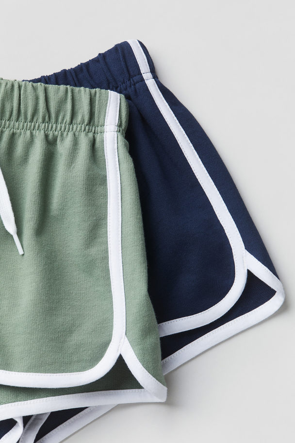 H&M 2-pack Sweatshorts Light Khaki Green/navy Blue