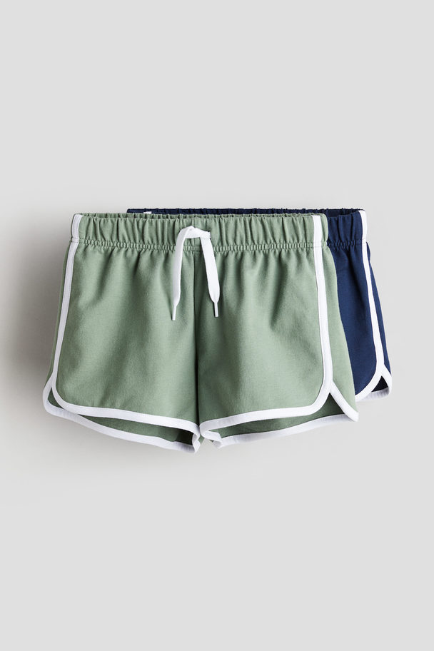 H&M 2-pack Sweatshorts Light Khaki Green/navy Blue