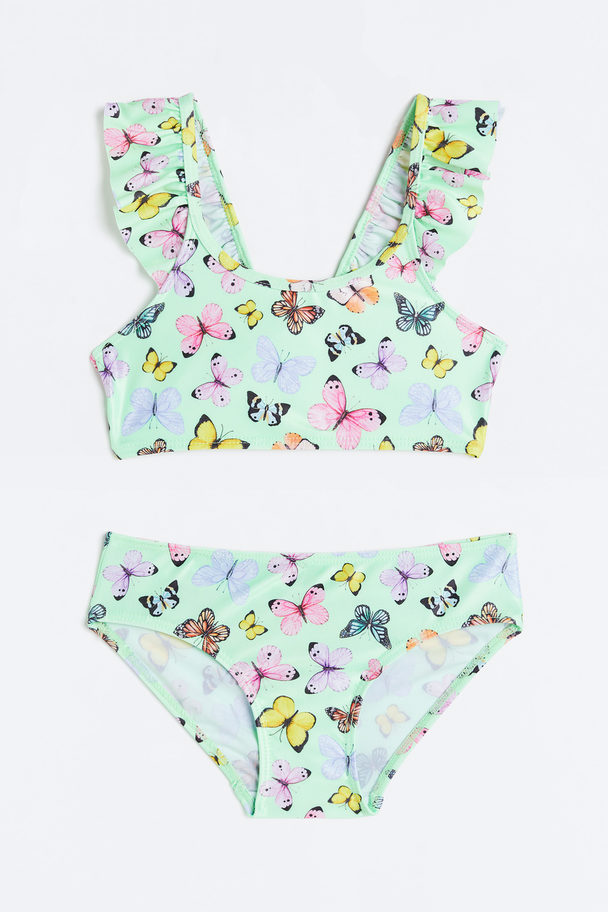 H&M Bikini mit Volants Mintgrün/Schmetterlinge