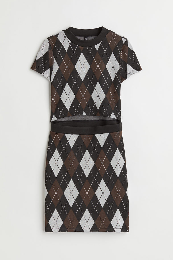 H&M Cut Out-kjole Sort/argylemønstret