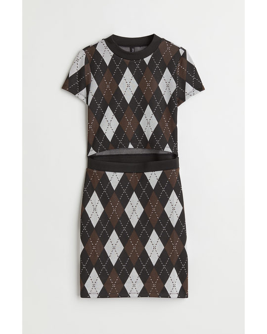 H&M Cut-out Dress Black/argyle Pattern