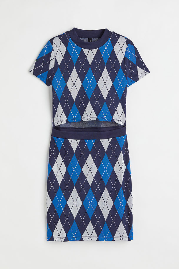 H&M Cut-out Dress Dark Blue/argyle Pattern