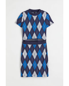 Cut-out Dress Dark Blue/argyle Pattern