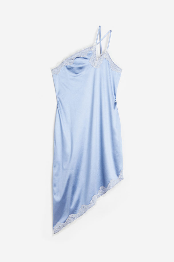 H&M One-shoulder Satin Dress Light Blue