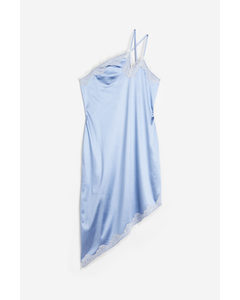 One-shoulder Satin Dress Light Blue