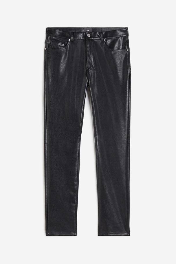 H&M Slim Fit Coated Trousers Black/crocodile-patterned