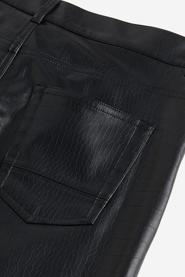 H&M Slim Fit Coated Trousers Black/crocodile-patterned