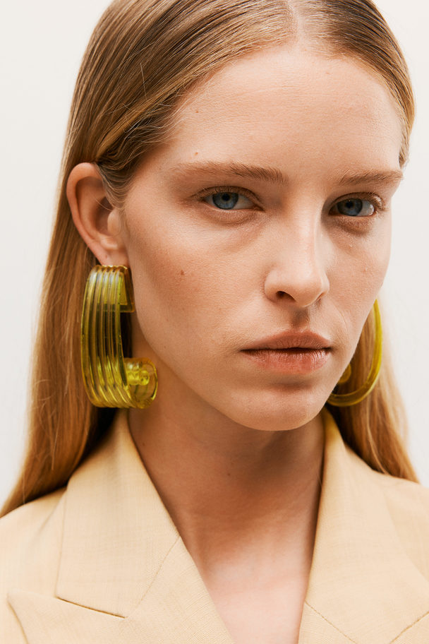 H&M Transparent Sculptured Earrings Bright Yellow