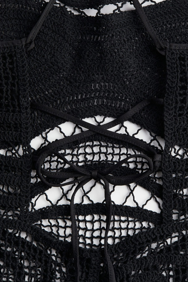 H&M Tie-detail Crochet-look Dress Black