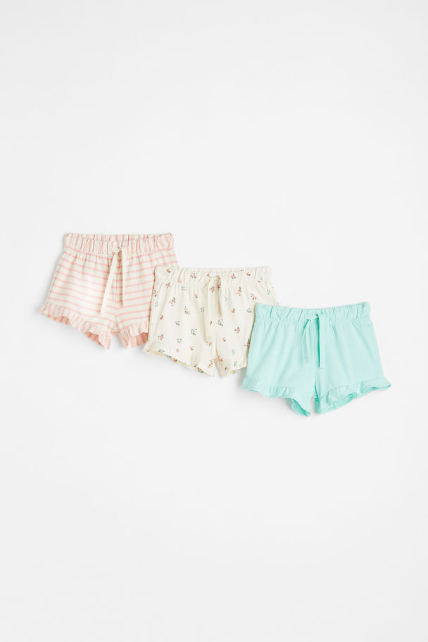 H&M 3-pack Cotton Shorts Turquoise/striped