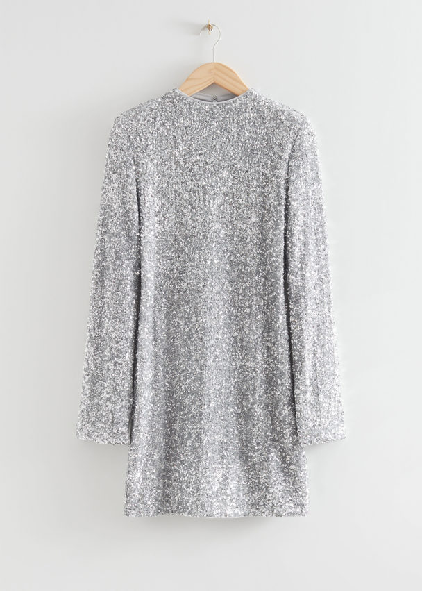 & Other Stories Fitted Sequin Mini Dress Silver Sequin