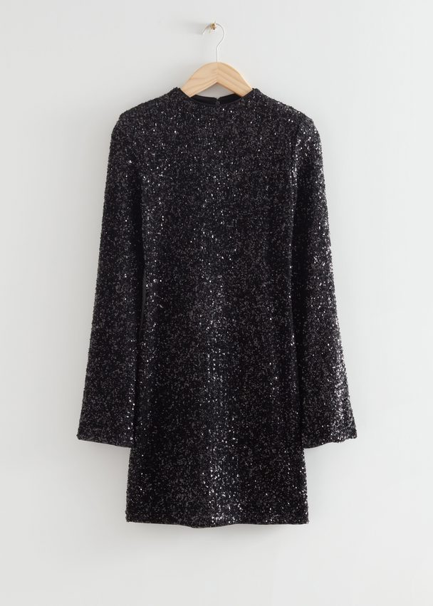 & Other Stories Fitted Sequin Mini Dress Black