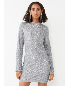 Fitted Sequin Mini Dress Silver Sequin