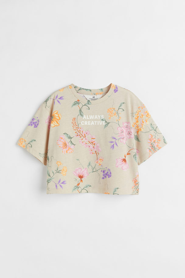 H&M Cropped Cotton Top Beige/floral