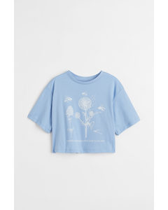 Cropped Cotton Top Light Blue/flowers