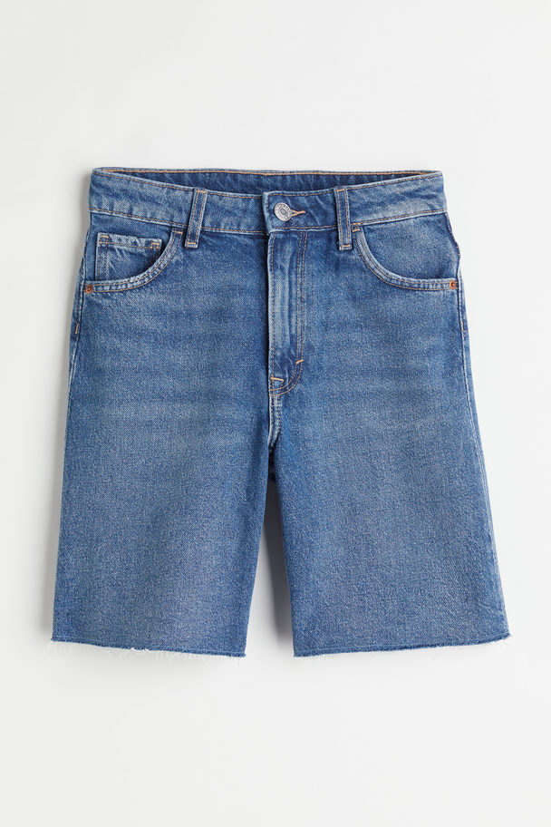 H&M Cotton Denim Bermuda Shorts Denim Blue