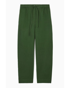 Barrel-leg Drawstring Trousers Dark Green