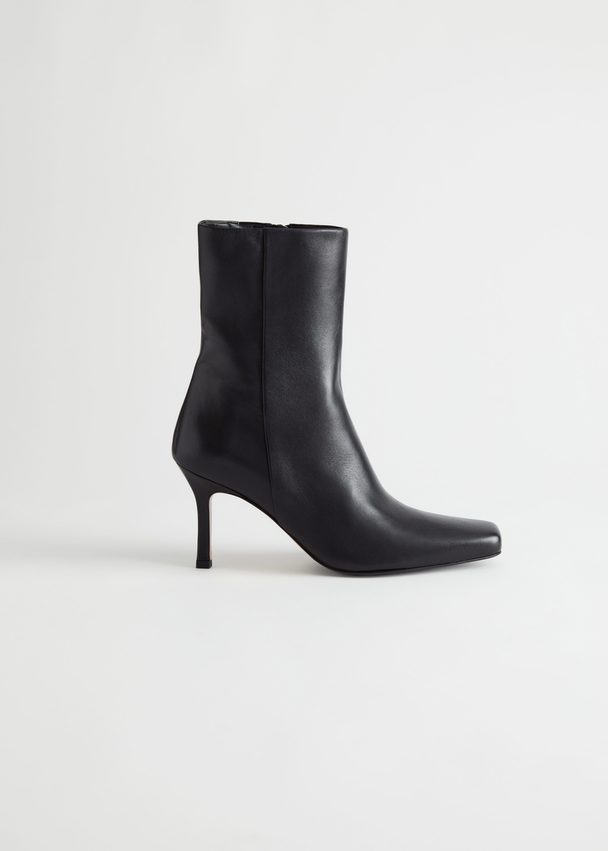 & Other Stories Thin Heel Leather Boots Black