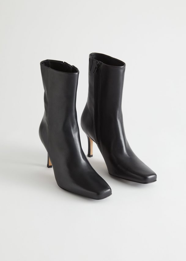 & Other Stories Thin Heel Leather Boots Black