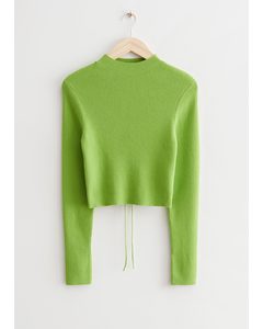 Lace-up Back Knit Top Green