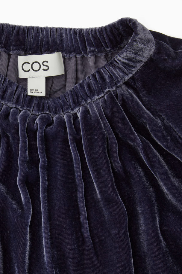 COS Gathered Silk-blend Velvet Midi Dress Navy