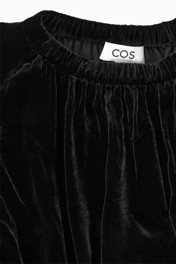 COS Gathered Silk-blend Velvet Midi Dress Black