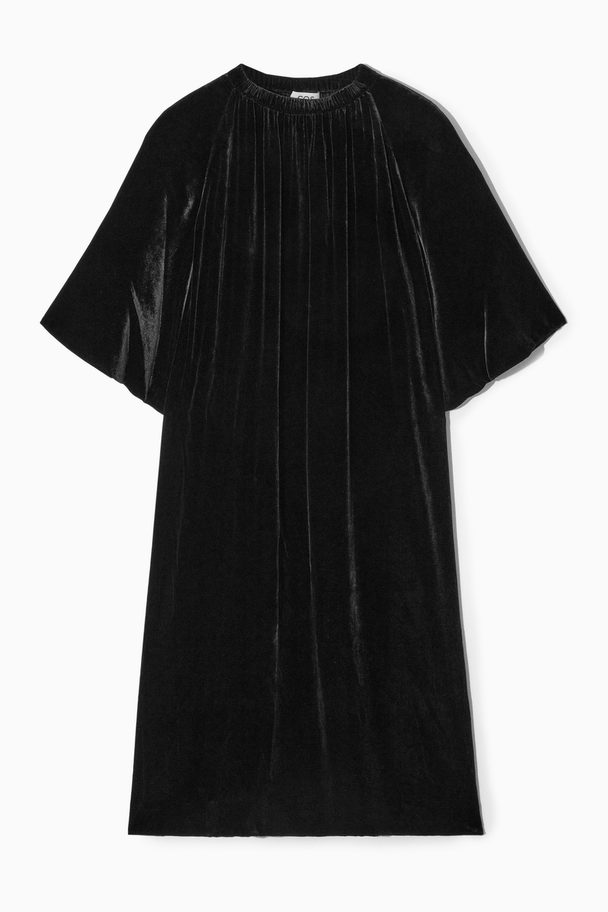 COS Gathered Silk-blend Velvet Midi Dress Black