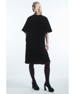 Gathered Silk-blend Velvet Midi Dress Black
