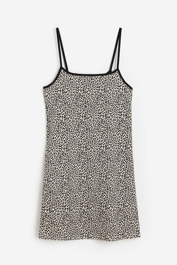 H&M Jerseykleid in A-Linie Hellbeige/Leopardenprint