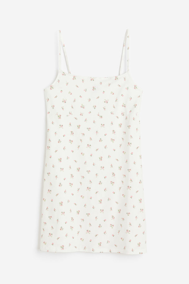 H&M Jerseykleid in A-Linie Weiß/Rosa geblümt