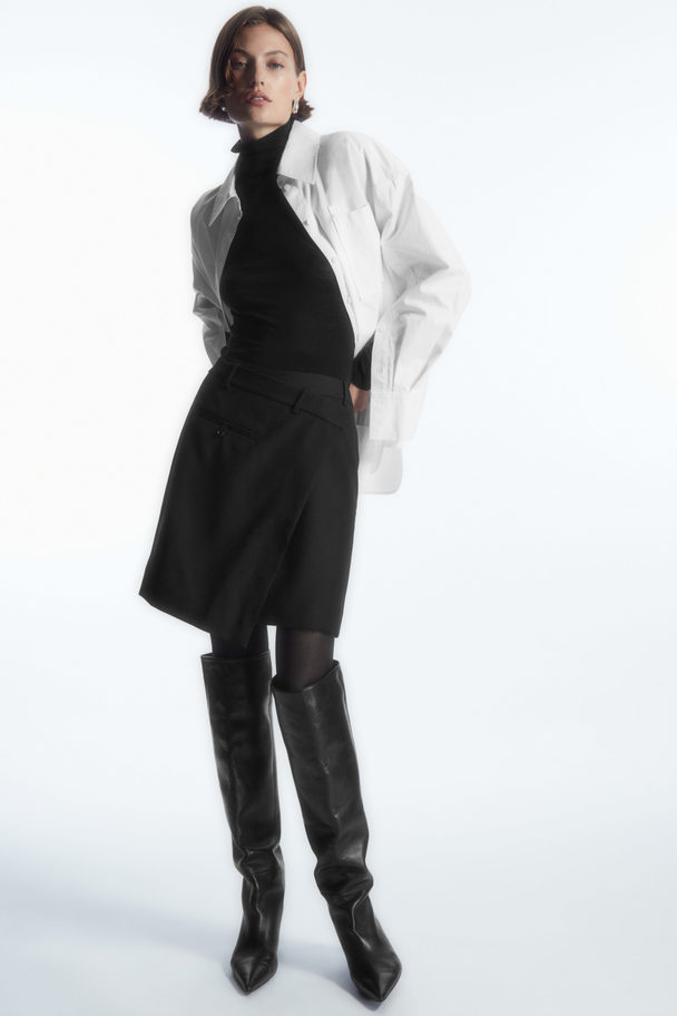 COS Asymmetric Wool Mini Wrap Skirt Black