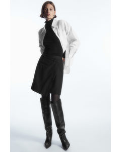Asymmetric Wool Mini Wrap Skirt Black
