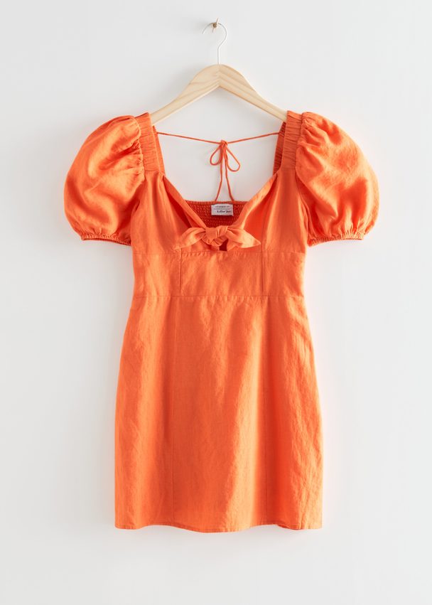 & Other Stories Bow Detail Linen Mini Dress Orange