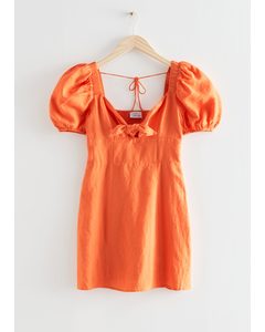 Bow Detail Linen Mini Dress Orange