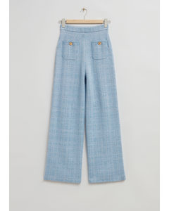 Tweed Knit Patch Pocket Trousers Light Blue