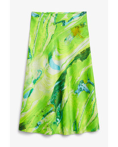 Bright Green Printed Satin Midi Skirt Green Bright Liquid