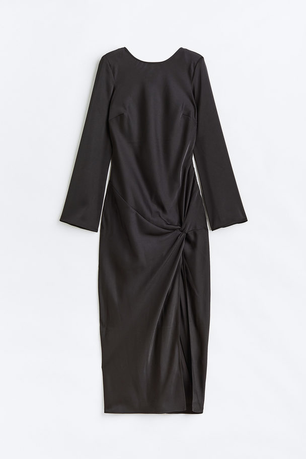 H&M Knot-detail Satin Dress Black