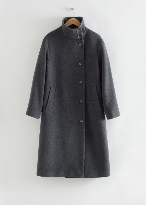 & Other Stories Relaxed A-line Wool Coat Dark Grey