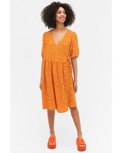 Orange Midi Slå-om-kjole Orange Blomstret
