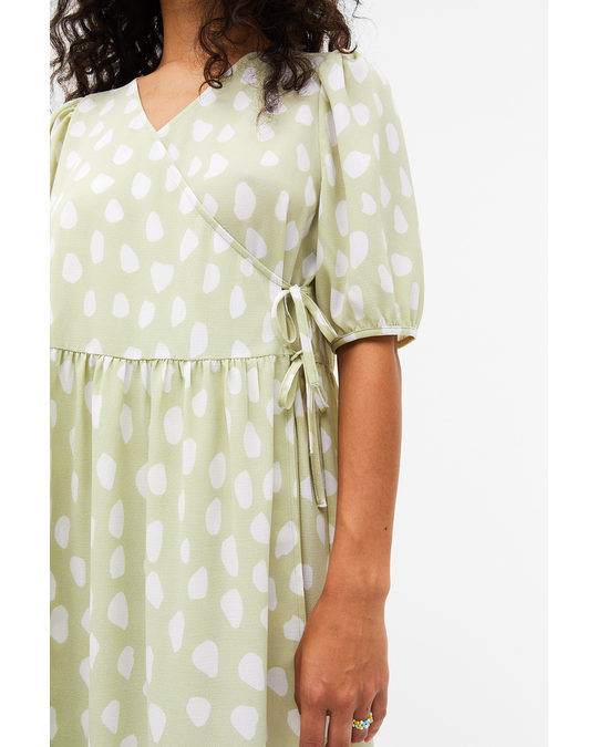 Monki Midi Wrap Dress Green With White Dots