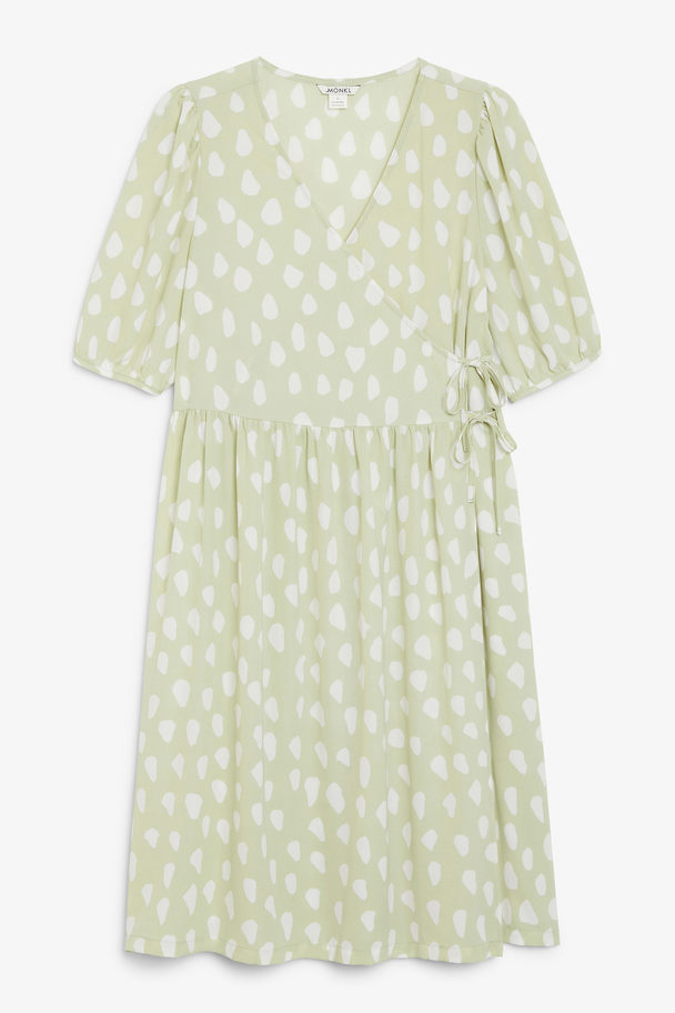 Monki Midi Wrap Dress Green With White Dots
