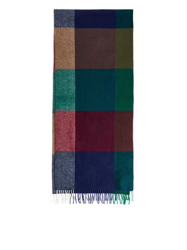 ARKET Gingham Wool Scarf Blue/multi-colour