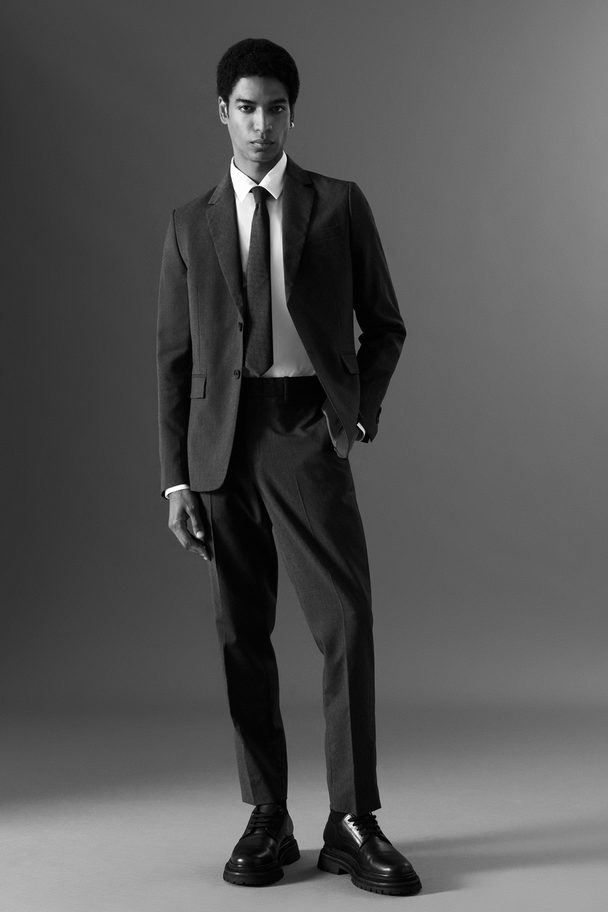 COS Wool-jacquard Trousers - Slim Grey Mélange