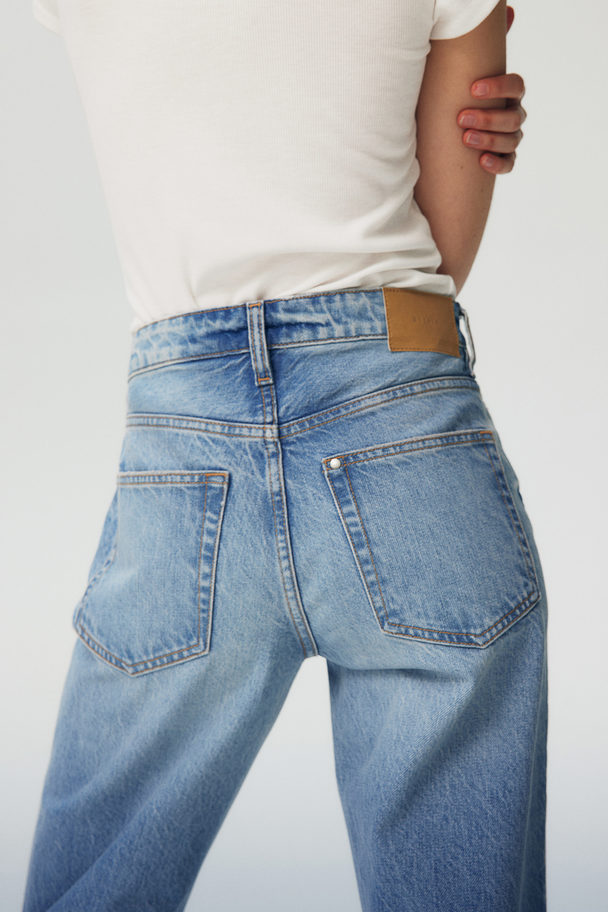 H&M Straight High Cropped Jeans Light Denim Blue