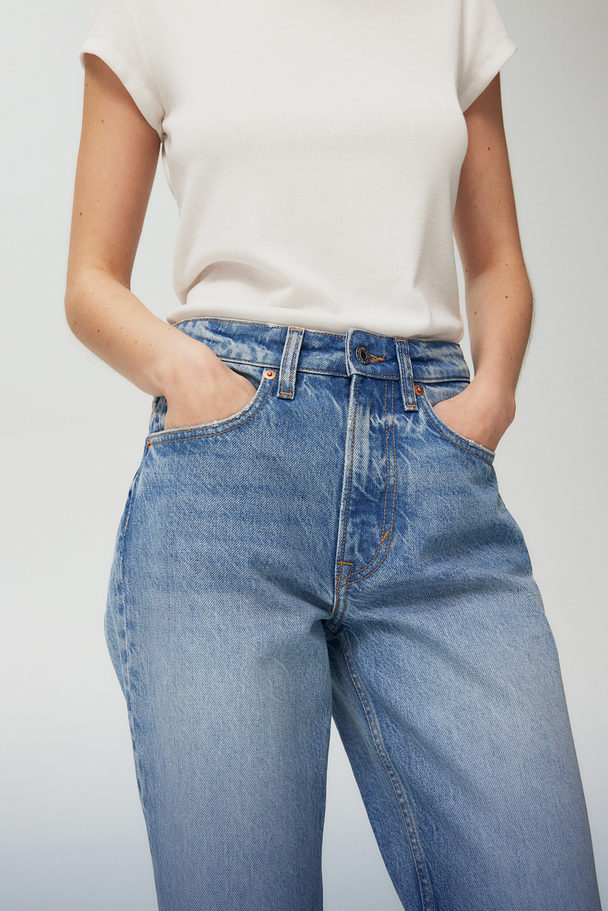 H&M Straight High Cropped Jeans Light Denim Blue